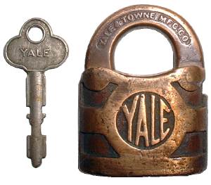 Norton Nut's Miniature padlock and key by Yale and Towne Mfg. Co.