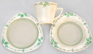 Clarice Cliff Trieste Shape Cup, Saucer and Plate Norton Nut's Clarice Cliff Trieste Shape Cup, Saucer and Plate