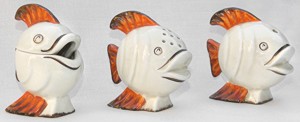 Clarice Cliff Orange Angel Fish Cruet Set Norton Nut's Clarice Cliff Orange Angel Fish Cruet Set