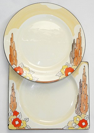 Two Clarice Cliff Plates In Capri Pattern Norton Nut's Two Clarice Cliff Plates In Capri Pattern