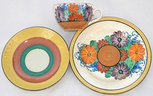 Clarice Cliff Gayday Trio - Cup, Saucer, Tea Plate Norton Nut's Clarice Cliff Gayday Trio - Cup, Saucer, Tea Plate