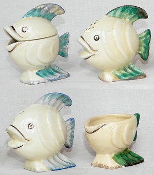 Clarice Cliff Angel Fish Cruet, 4 Oddments Norton Nut's Clarice Cliff Angel Fish Cruet, 4 Oddments